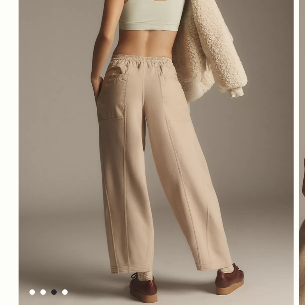 ANTHROPOLOGIE Daily Practice Drawstring Barrel Cropped Pants Neutral Size XL NEW - Picture 2 of 6